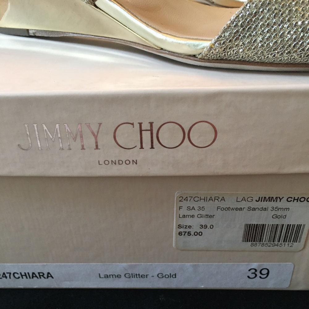 Jimmy Choo Gold Glitter Wedge Sz 39 - Picture 2 of 3